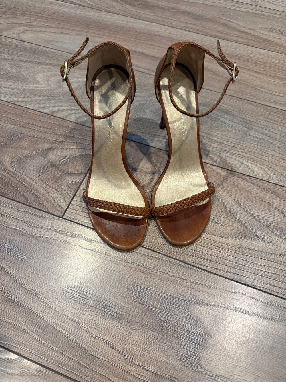 Stuart Weitzman Brown Braided Ankle-Strap Heels